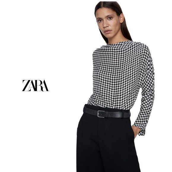 Houndstooth Blouse with Gathered Details by Zara - Picture 1 of 4